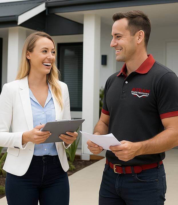 Smiling customer talking to A-Team employee