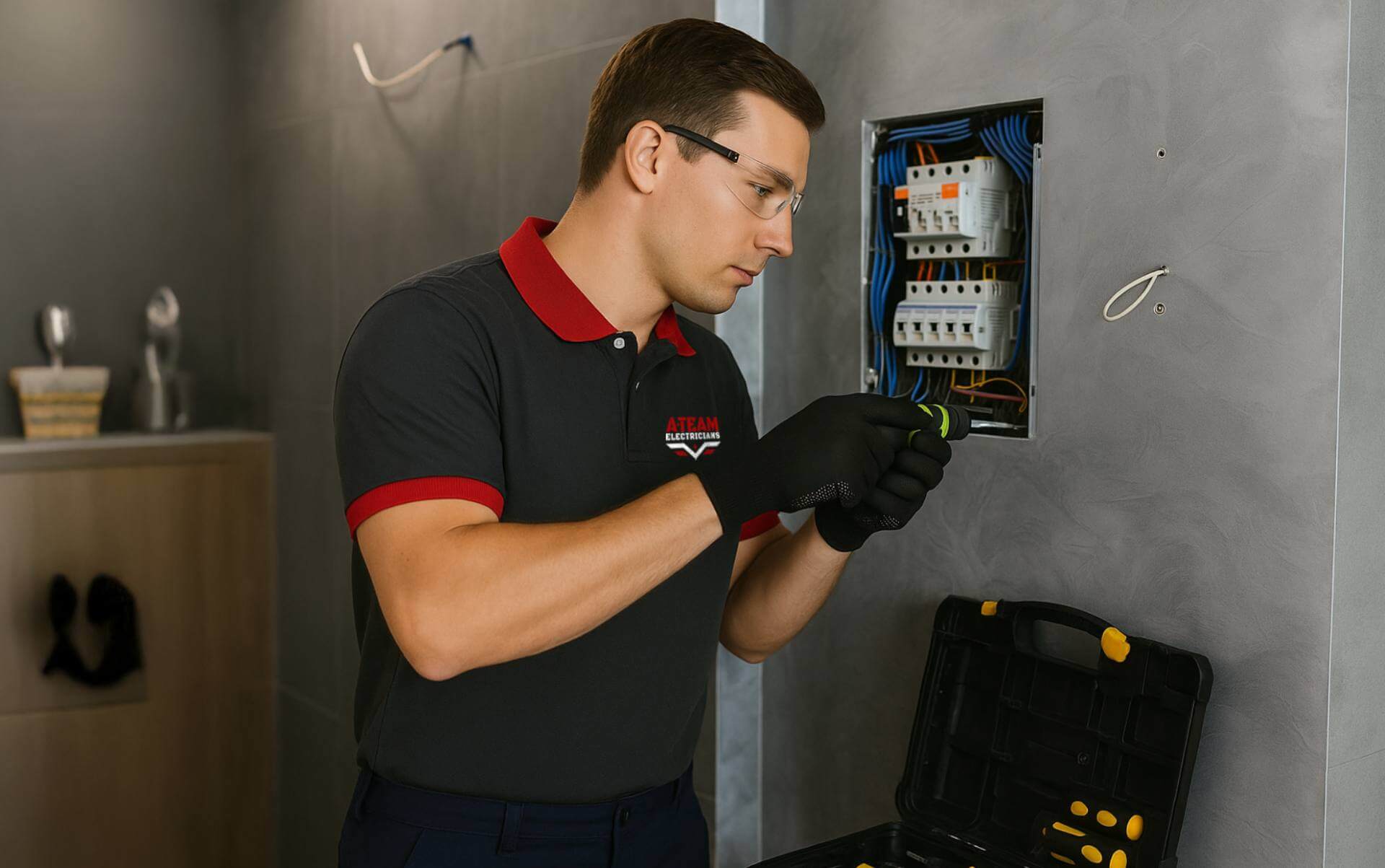 A electrician working on control panel