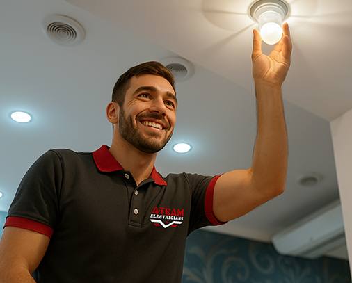 Electrician putting in new light bulb