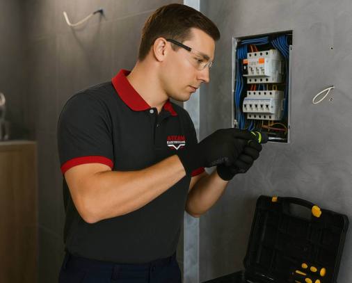 A electrician working on control panel